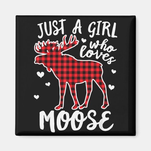 Just A Girl Who Loves Moose Buffalo Plaid Christma Magneet (Voorkant)