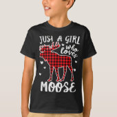 Just A Girl Who Loves Moose Buffalo Plaid Christma T-shirt (Voorkant)