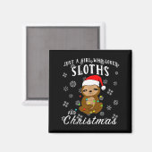 Just A Girl Who Loves Sloths &amp; Christmas Funny Magneet (Voorkant / Achterkant)