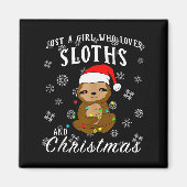 Just A Girl Who Loves Sloths &amp; Christmas Funny Magneet (Voorkant)