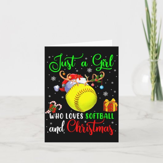 Just A Girl Who Loves Softball And Christmas Santa Kaart (Voorkant)