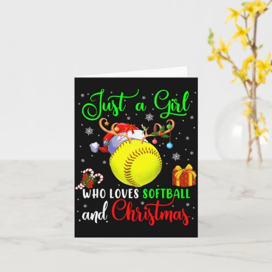 Just A Girl Who Loves Softball And Christmas Santa Kaart (Gele Bloem)