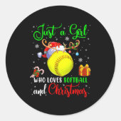 Just A Girl Who Loves Softball And Christmas Santa Ronde Sticker (Voorkant)