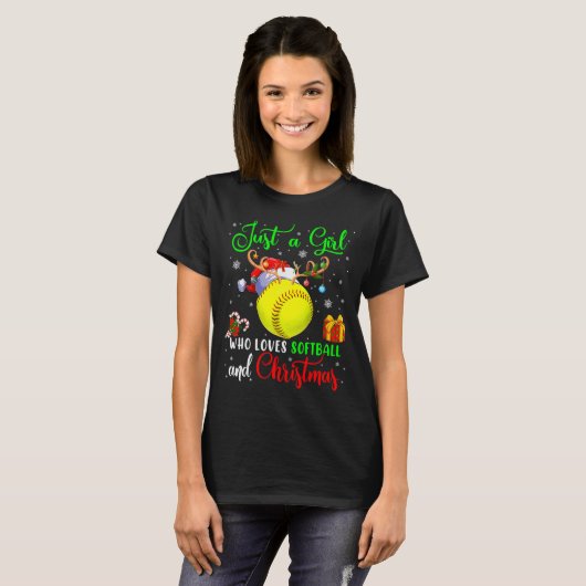 Just A Girl Who Loves Softball And Christmas Santa T-shirt (Voorkant volledig)