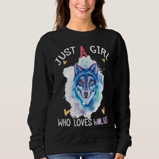 Just a Girl Who Loves Wolves wolf howling Cute Wol Trui (Voorkant)