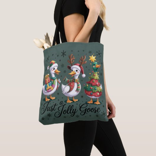 Just A Jolly Goose Patchwork Christmas Duck Funny Tote Bag (Dichtbij)