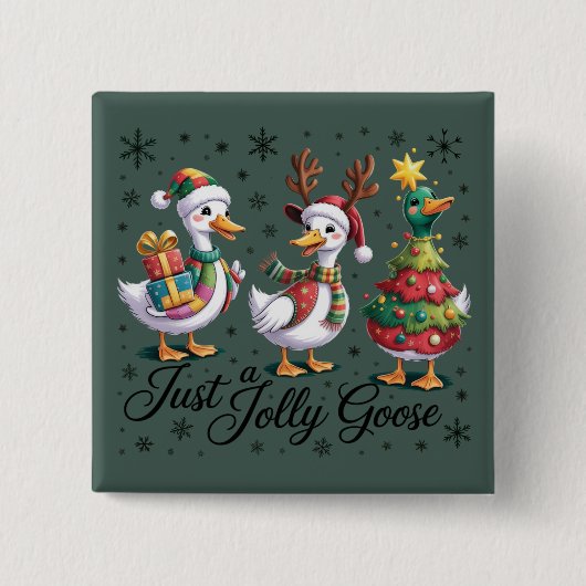 Just A Jolly Goose Patchwork Christmas Duck Funny Vierkante Button 5,1 Cm (Voorkant)