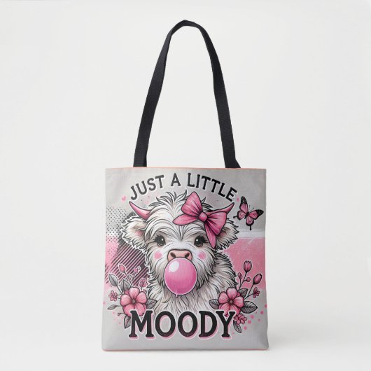 Just A Little Moody Highland Cow Pink Bow Tote Bag (Voorkant)