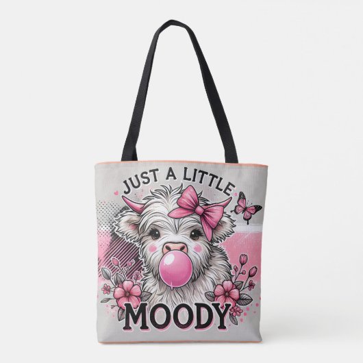 Just A Little Moody Highland Cow Pink Bow Tote Bag (Achterkant)