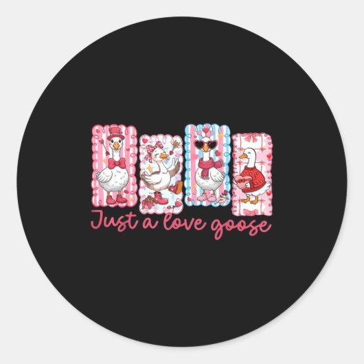 Just A Love Goose Cute Valentine Geese Coquette Wo Ronde Sticker (Voorkant)