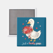 Just A Lovely Goose Bouquet Roses Floral Valentine Magneet (Voorkant / Achterkant)