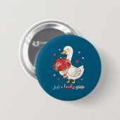 Just A Lovely Goose Bouquet Roses Floral Valentine Ronde Button 5,7 Cm (Voorkant /achterkant)