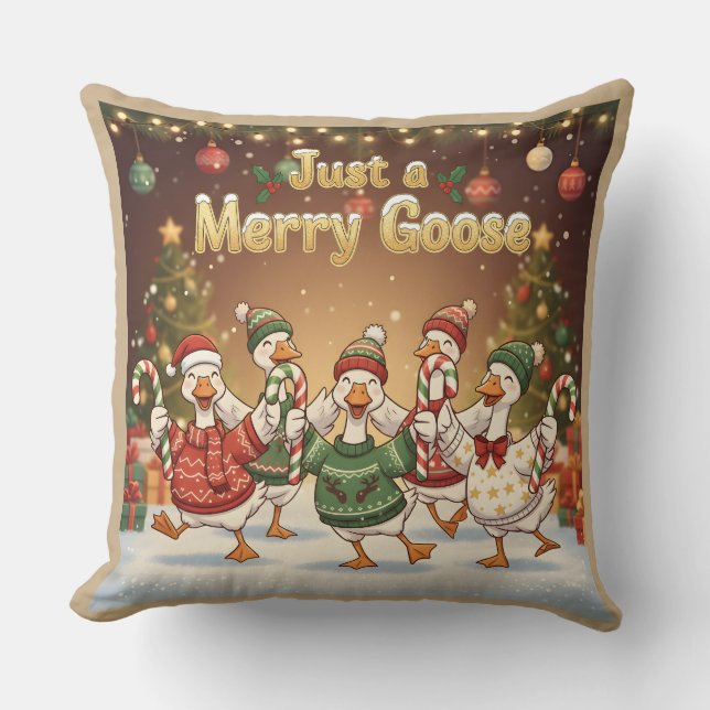 Just a Merry Goose | Funny Christmas Goose Design Kussen (Voorkant)