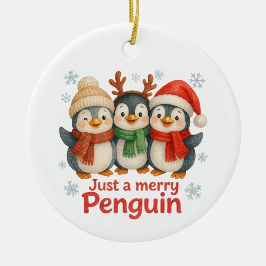 Just a Merry Penguin Christmas Card – Cute Holiday Keramisch Ornament (Voorkant)