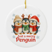 Just a Merry Penguin Christmas Card – Cute Holiday Keramisch Ornament (Achterkant)