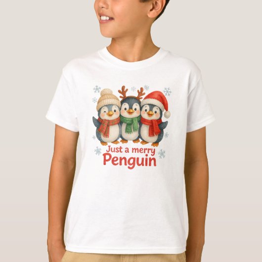 Just a Merry Penguin Kid’s Christmas Shirt (Voorkant)