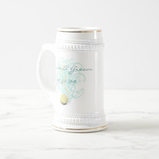 Just Beachy Wedding Stein met Shell en wervelingen Bierpul (Voorkant links)