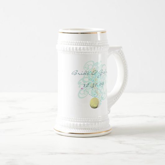 Just Beachy Wedding Stein met Shell en wervelingen Bierpul (Voorkant rechts)