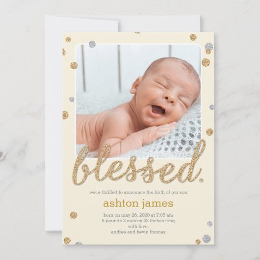 Just Blessed Photo Birth Announcement Cream Bedankkaart (Voorkant)