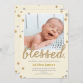 Just Blessed Photo Birth Announcement Cream Bedankkaart (Voorkant / Achterkant)