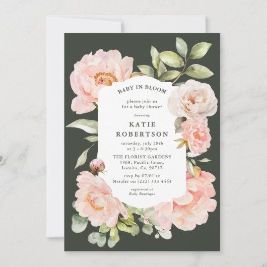 Just Blush Baby in Bloom Floral Baby shower Kaart (Voorkant)