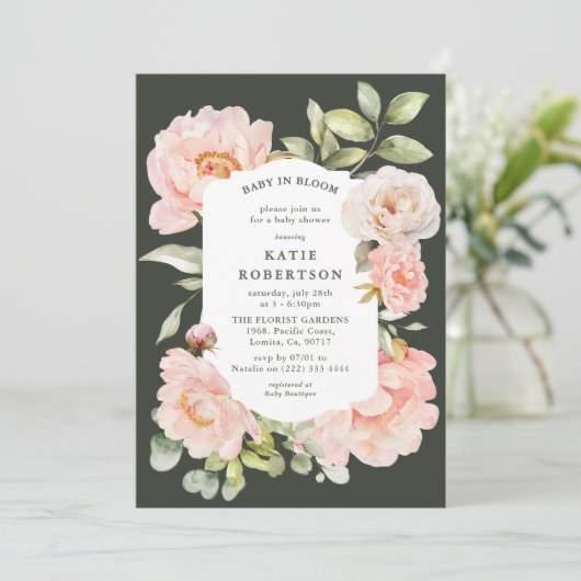 Just Blush Baby in Bloom Floral Baby shower Kaart (Staand voorkant)