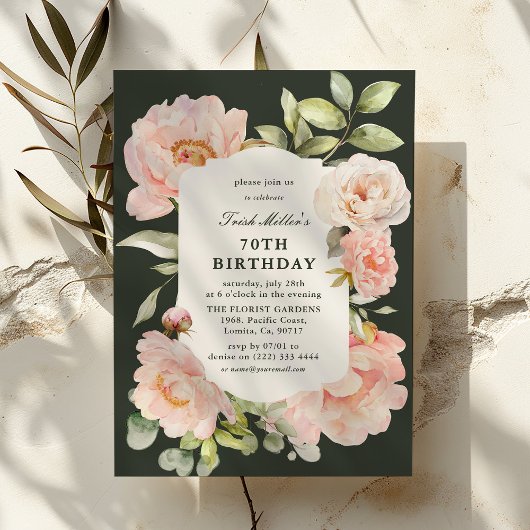 Just Blush Bloemen 70ste Verjaardag Kaart