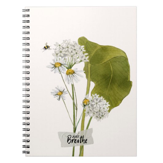 "Just Breathe" a Simple Minimalist Daisy Notebook Notitieboek (Voorkant)