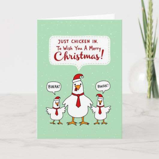 Just Chicken In Pun Funny Christmas Holiday Card Kaart (Voorkant)