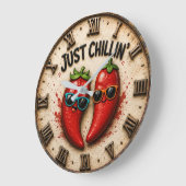 Just Chillin' Funny Chili Pepper Kitchen Humor Grote Klok (Hoek)
