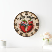 Just Chillin' Funny Chili Pepper Kitchen Humor Grote Klok (Huis)