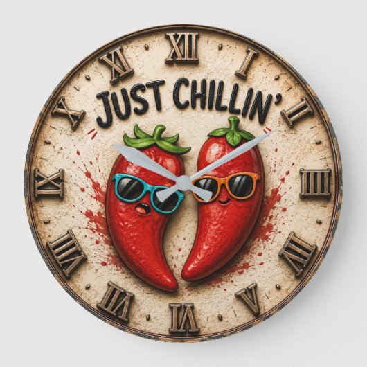 Just Chillin' Funny Chili Pepper Kitchen Humor Grote Klok (Voorkant)