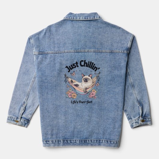Just Chillin': Life's Purfect Hangmat Kat T-shirt Denim Jacket (Achterkant)