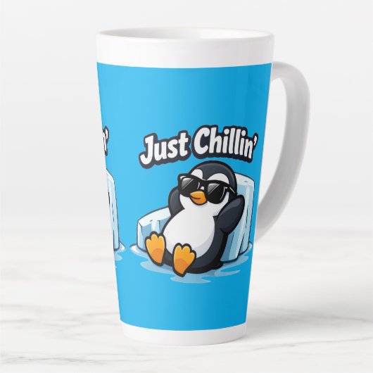 JUST CHILLING PINGUIN Throw Pillow Latte Mok (Rechterhoek)