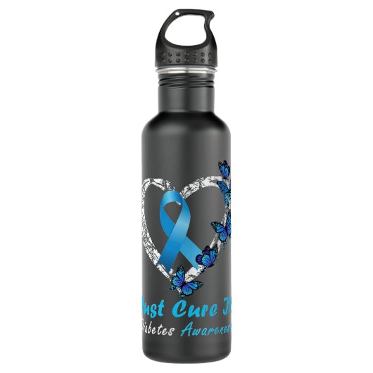 Just Cure It Diabetes Awareness Ribbon Butterfly Waterfles (Voorkant)