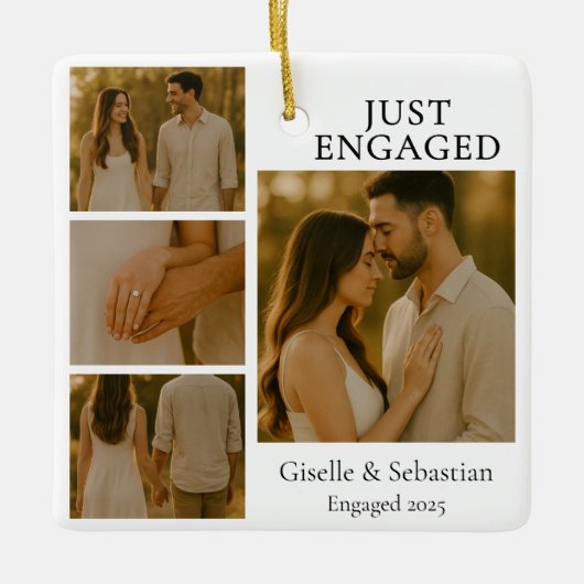 Just Engaged Photo Couple Engagement Christmas Keramisch Ornament (Voorkant)