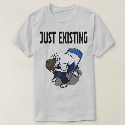 Just Existing Mood – White T-Shirt (Design voorkant)