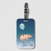 'Just Fly' Vliegend varken in een luchtballon Bagagelabel (Voorkant (verticaal))