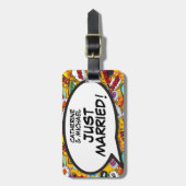JUST GETROUWD Speech Bubble Pret Fun Retro Stripbo Bagagelabel (Voorkant verticaal)