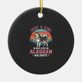 Just Girl Alaskan Malamute Dog Retro Sunset Mounta Keramisch Ornament