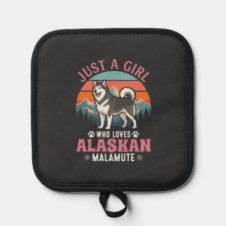 Just Girl Alaskan Malamute Dog Retro Sunset Mounta Pannenlap