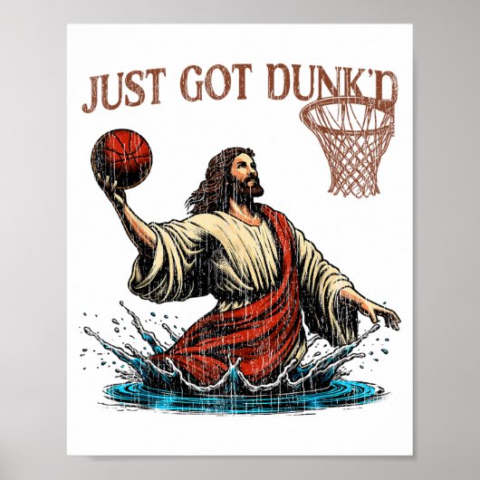 Just Got Dunked Funny Baptism Jesus Christian Bask Poster (Voorkant)