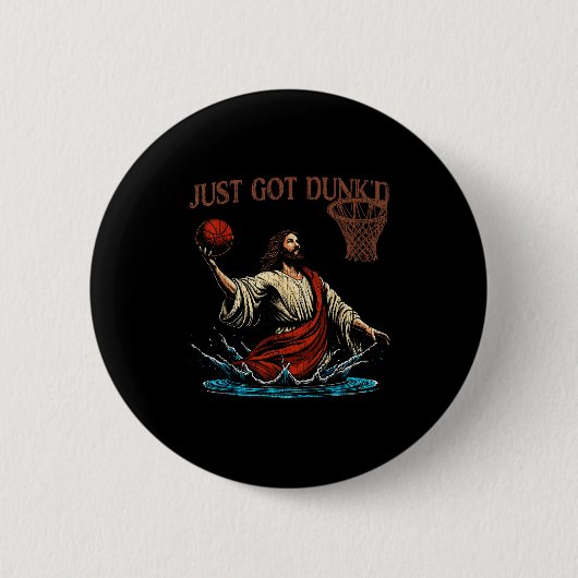 Just Got Dunked Funny Baptism Jesus Christian Bask Ronde Button 5,7 Cm (Voorkant)