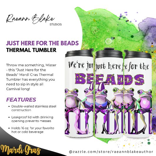 "Just Here for the Beads" Mardi Gras  Thermosbeker