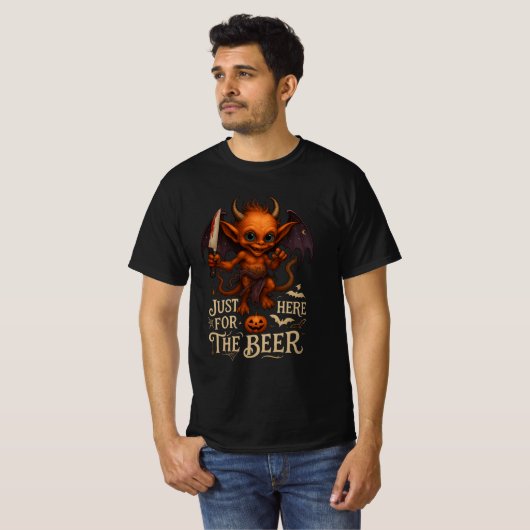 "Just Here for the Beer" Demon Art T-shirt (Voorkant volledig)