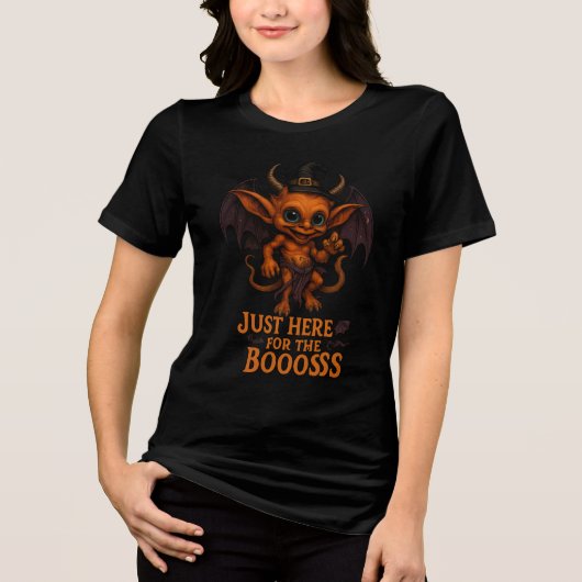 Just Here for the Boooss Halloween Demon Tri-Blend Shirt (Voorkant)