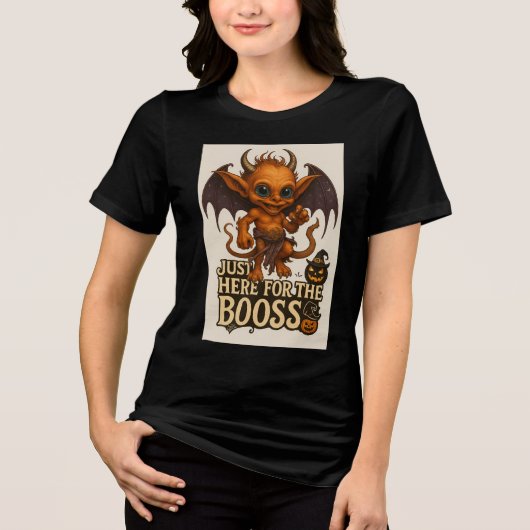 Just Here for the Booss Halloween Demon Tri-Blend Shirt (Voorkant)