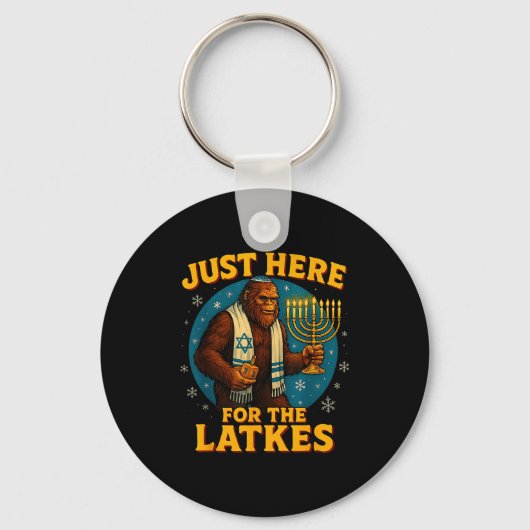 Just Here For The Latkes Funny Hanukkah Bigfoot Sleutelhanger (Voorkant)