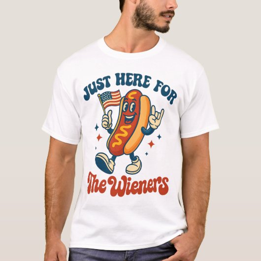Just Here For The Wieners Funny Hot Dog Rock T-shirt (Voorkant)