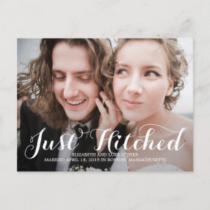 Just Hitched Wedding Aankondigingen - Wit Aankondigingskaart
